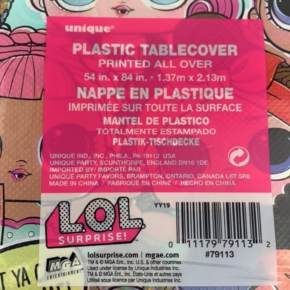 LOL Surprise! Party Tablecloth-Plastic, Multi, 54”x84”, NWT Imported UK - Picture 3 of 5